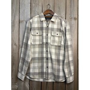 Jeremiah American Legacy Mens Large Grey Plaid Wool Blend Flannel Shirt Jacket